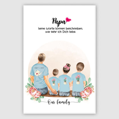 Vater mit drei Kindern - Personalisiertes Geschenk  - Leinwand
