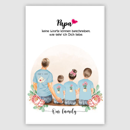 Vater mit drei Kindern - Personalisiertes Geschenk  - Leinwand