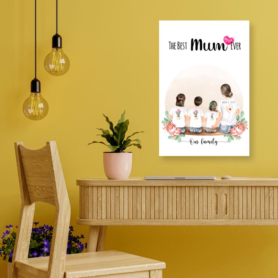 Mutter mit drei Kindern - Personalisiertes Geschenk - Alu-Dibond