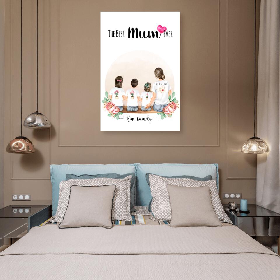 Mutter mit drei Kindern - Personalisiertes Geschenk - Alu-Dibond