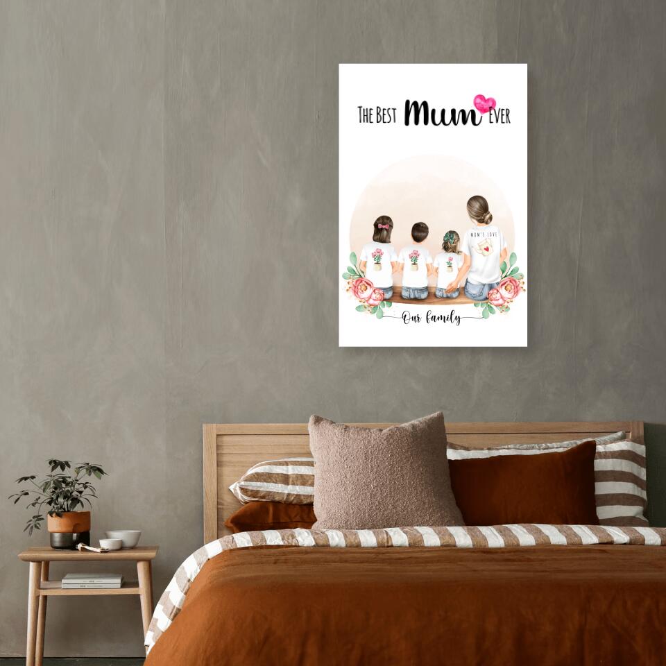 Mutter mit drei Kindern - Personalisiertes Geschenk - Alu-Dibond
