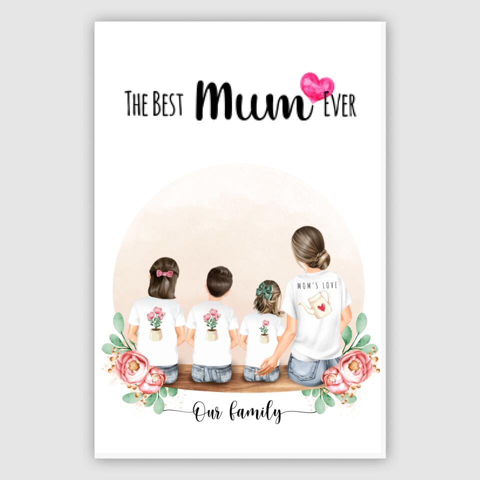 Mutter mit drei Kindern - Personalisiertes Geschenk - Alu-Dibond