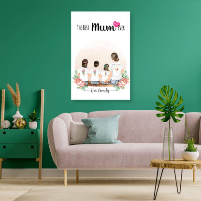 Mutter mit drei Kindern - Personalisiertes Geschenk - Alu-Dibond