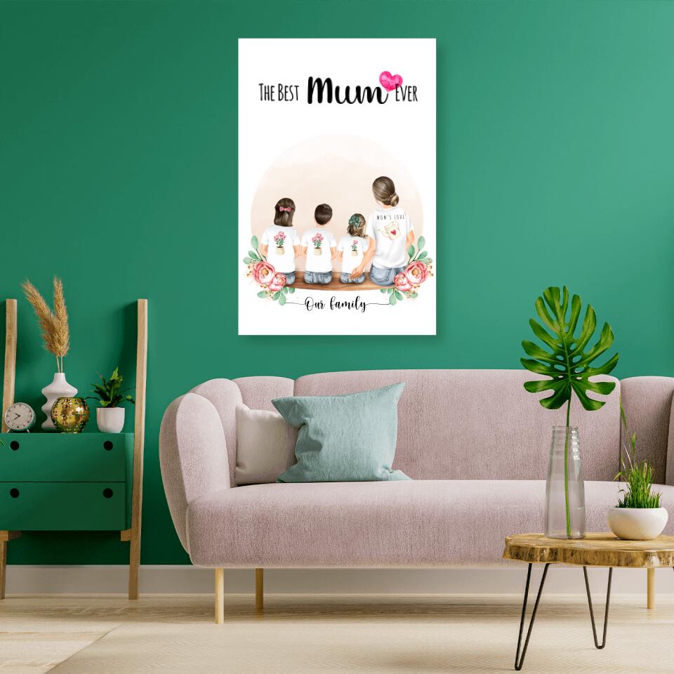 Mutter mit drei Kindern - Personalisiertes Geschenk - Alu-Dibond