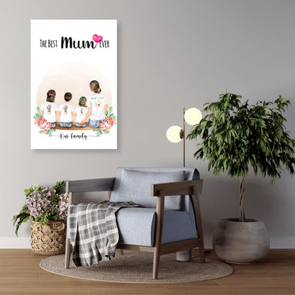 Mutter mit drei Kindern - Personalisiertes Geschenk - Alu-Dibond