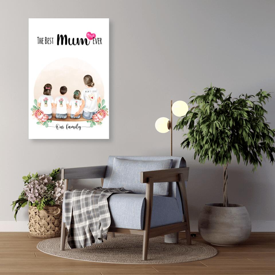 Mutter mit drei Kindern - Personalisiertes Geschenk - Alu-Dibond