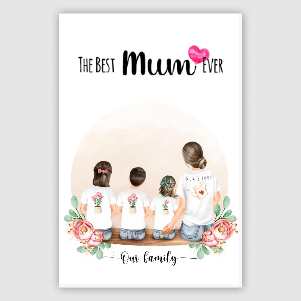 Mutter mit drei Kindern - Personalisiertes Geschenk - Alu-Dibond