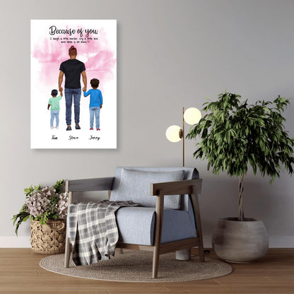 Vater mit zwei Söhnen - personalisiertes Geschenk - Leinwand