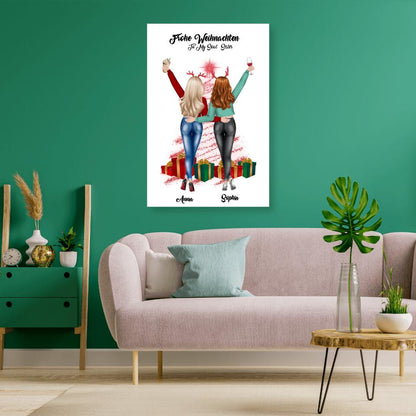 Weihnachtsfeier 2 Freundinnen Personalisiertes Geschenk - Poster
