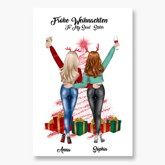 Weihnachtsfeier 2 Freundinnen Personalisiertes Geschenk - Poster