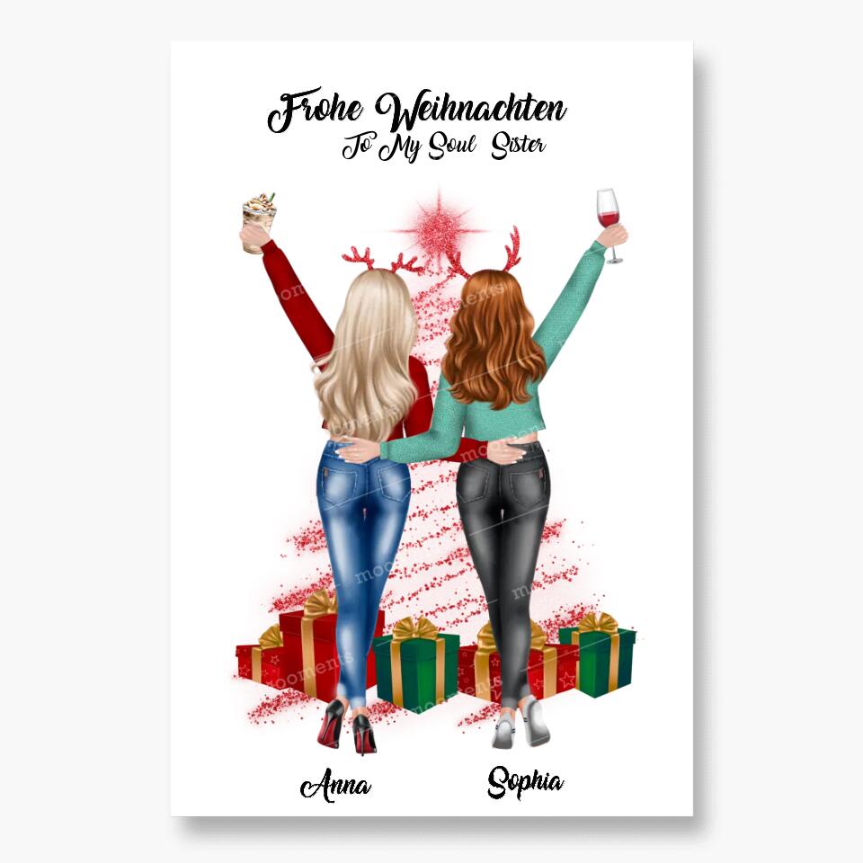 Weihnachtsfeier 2 Freundinnen Personalisiertes Geschenk - Alu-Dibond