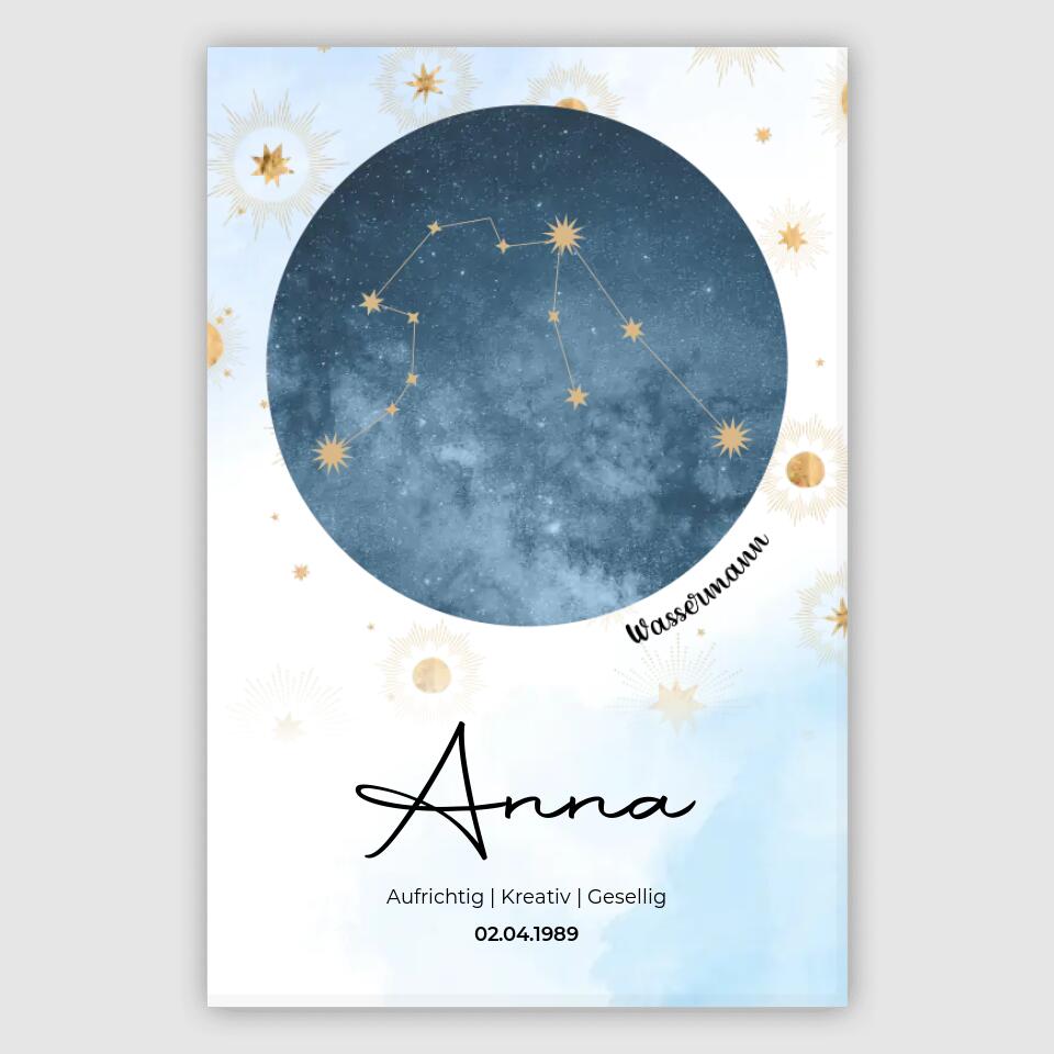 Personalisiertes Sternzeichen mit Name und Datum - Poster