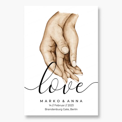 Personalisiertes Pärchen-Poster ,,Liebende Hände" - Alu-Dibond