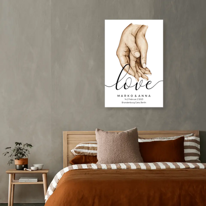 Personalisiertes Pärchen-Poster ,,Liebende Hände" - Leinwand