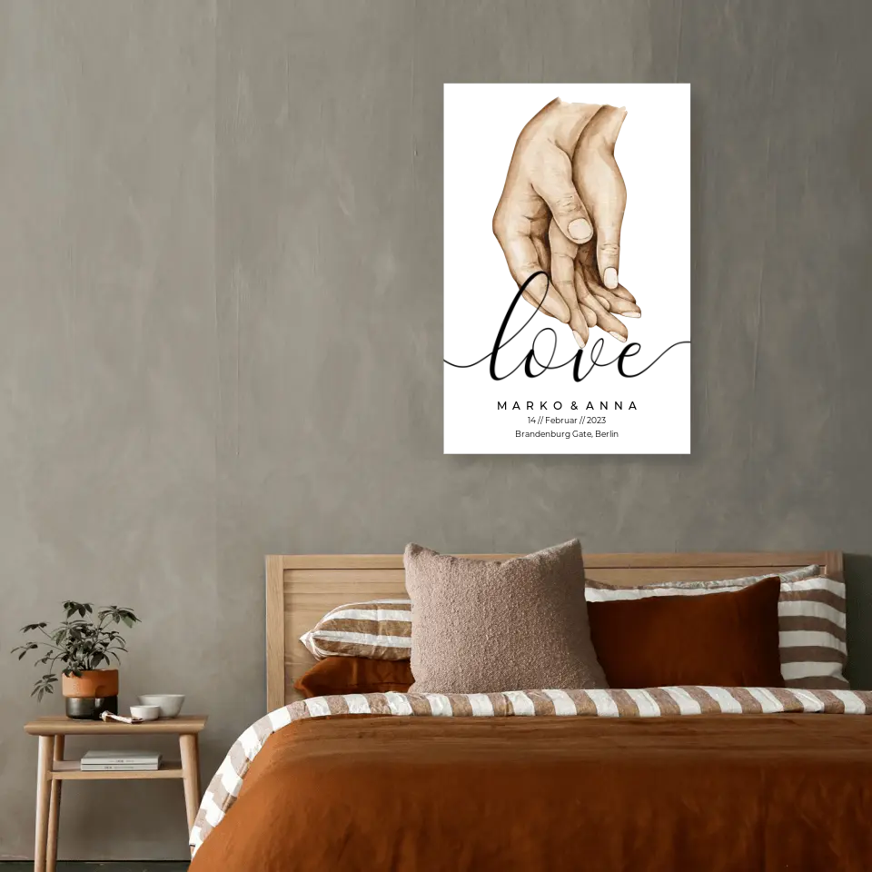 Personalisiertes Pärchen-Poster ,,Liebende Hände" - Leinwand