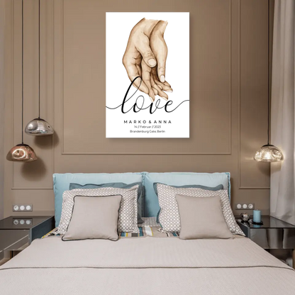 Personalisiertes Pärchen-Poster ,,Liebende Hände" - Leinwand