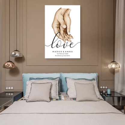 Personalisiertes Pärchen-Poster ,,Liebende Hände" - Alu-Dibond