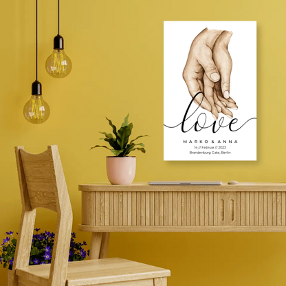 Personalisiertes Pärchen-Poster ,,Liebende Hände" - Leinwand