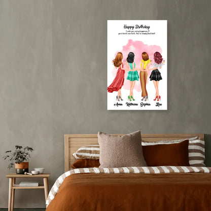 4 Freundinnen Bild Geschenk personalisiert - Leinwand