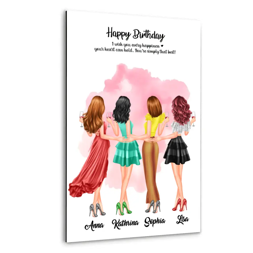 4 Freundinnen Bild Geschenk personalisiert - Leinwand