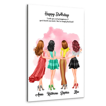 4 Freundinnen Bild Geschenk personalisiert - Leinwand
