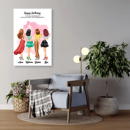 4 Freundinnen Bild Geschenk personalisiert - Leinwand