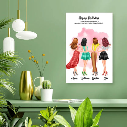 4 Freundinnen Bild Geschenk personalisiert - Leinwand