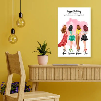 4 Freundinnen Bild Geschenk personalisiert - Leinwand