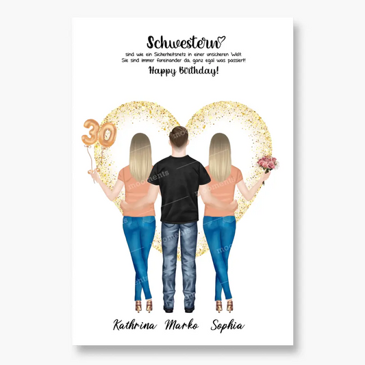 3 Freundinnen - Personalisiertes Geburtstagsgeschenk - Poster