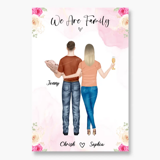 Personalisiertes Geschenk Ehepaar mit neugeborenem Baby - Poster