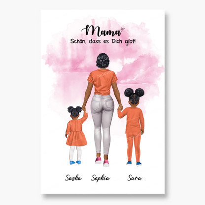 Mutter mit zwei Mädchen - personalisiertes Geschenk - Poster