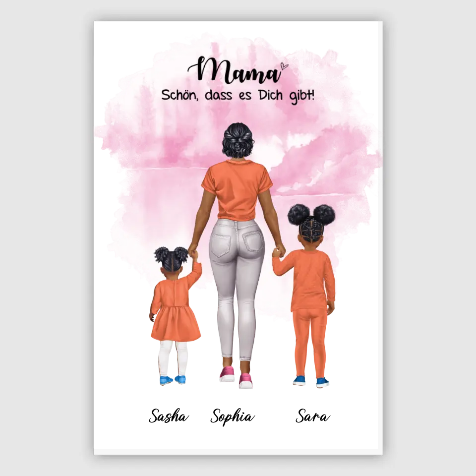 Mutter mit zwei Mädchen - personalisiertes Geschenk - Poster