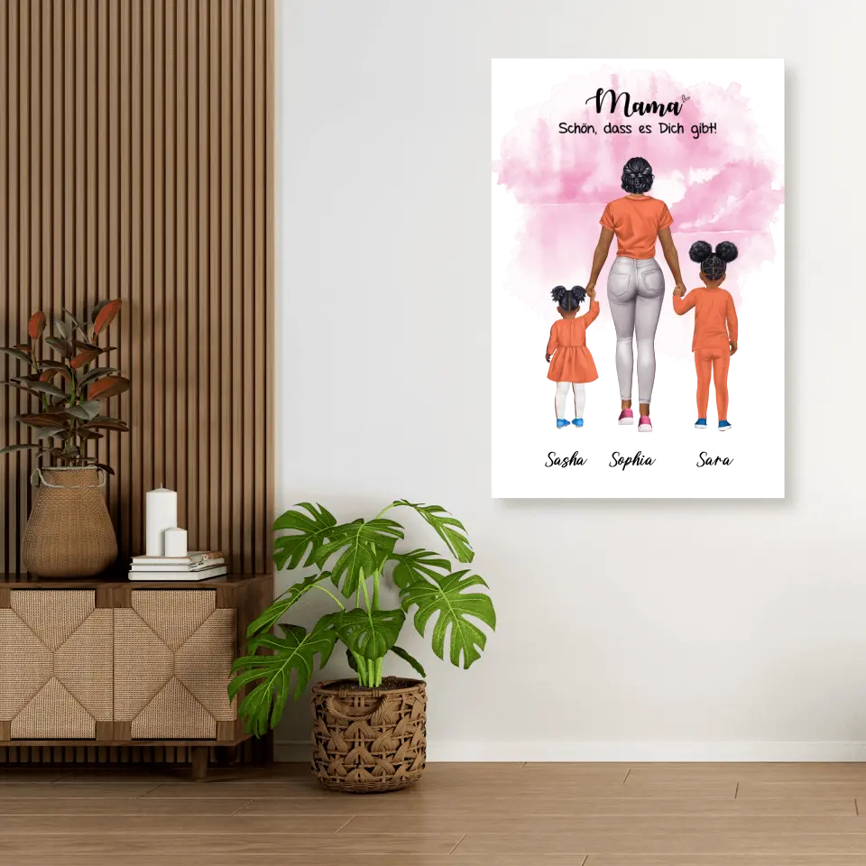 Mutter mit zwei Mädchen - personalisiertes Geschenk - Poster