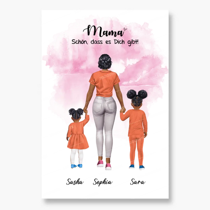 Mutter mit zwei Mädchen - personalisiertes Geschenk - Poster