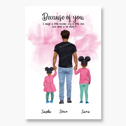 Vater mit zwei Kindern - personalisiertes Geschen - Poster