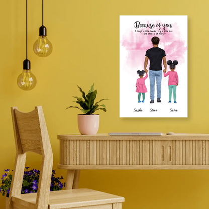 Vater mit zwei Kindern - personalisiertes Geschen - Poster