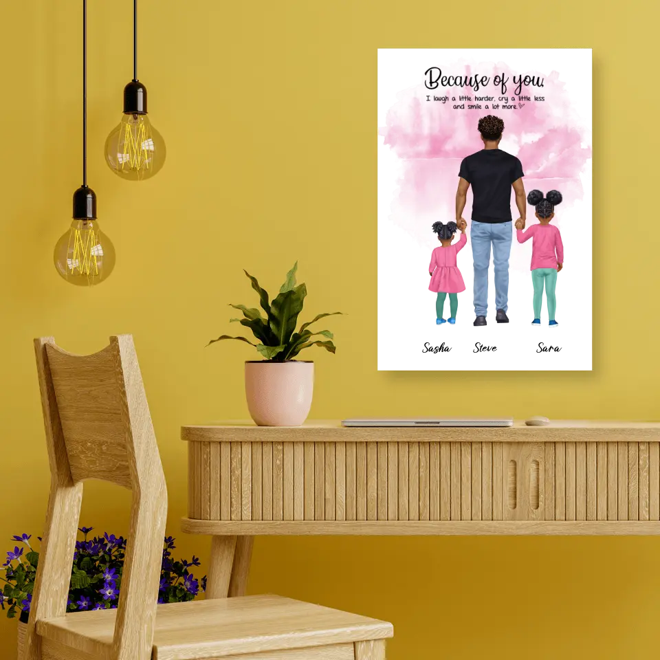Vater mit zwei Kindern - personalisiertes Geschen - Poster