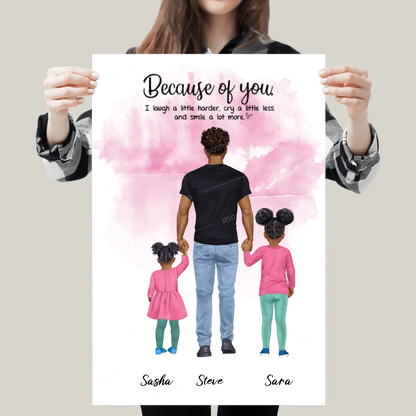Vater mit zwei Kindern - personalisiertes Geschen - Poster
