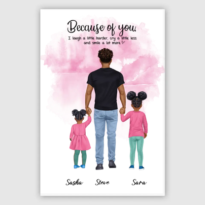 Vater mit zwei Kindern - personalisiertes Geschen - Poster