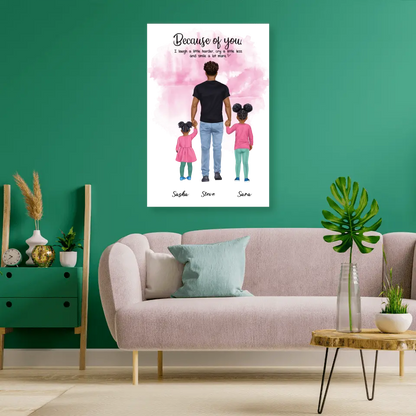 Vater mit zwei Kindern - personalisiertes Geschen - Poster