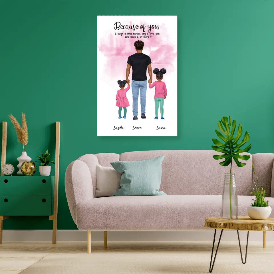 Vater mit zwei Kindern - personalisiertes Geschen - Poster
