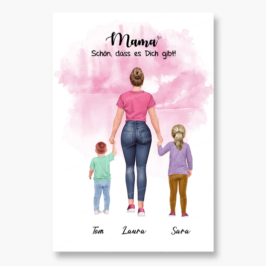 Mutter mit zwei Kindern - personalisiertes Geschenk - Poster