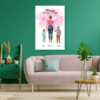 Mutter mit zwei Kindern - personalisiertes Geschenk - Poster