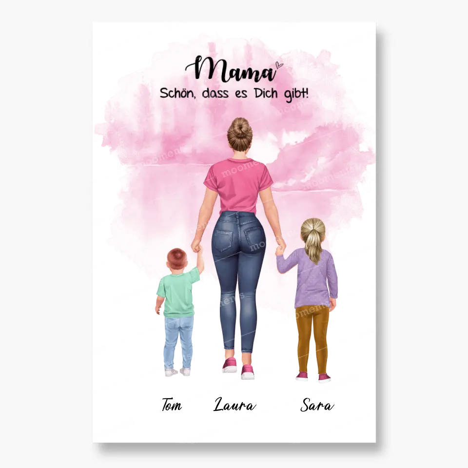 Mutter mit zwei Kindern - personalisiertes Geschenk - Poster