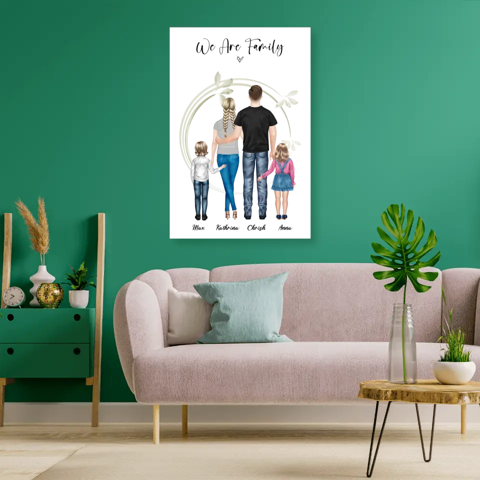 Ehepaar mit Tochter und Sohn - persönliches Wandbild - Poster