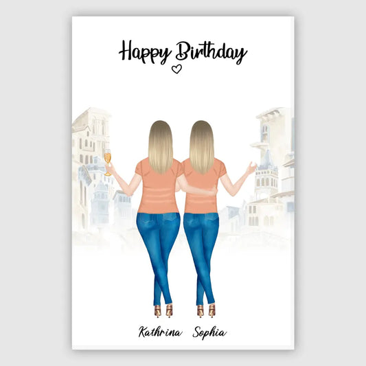2 Freundinnen - Personalisiertes Geburtstagsgeschenk - Leinwand