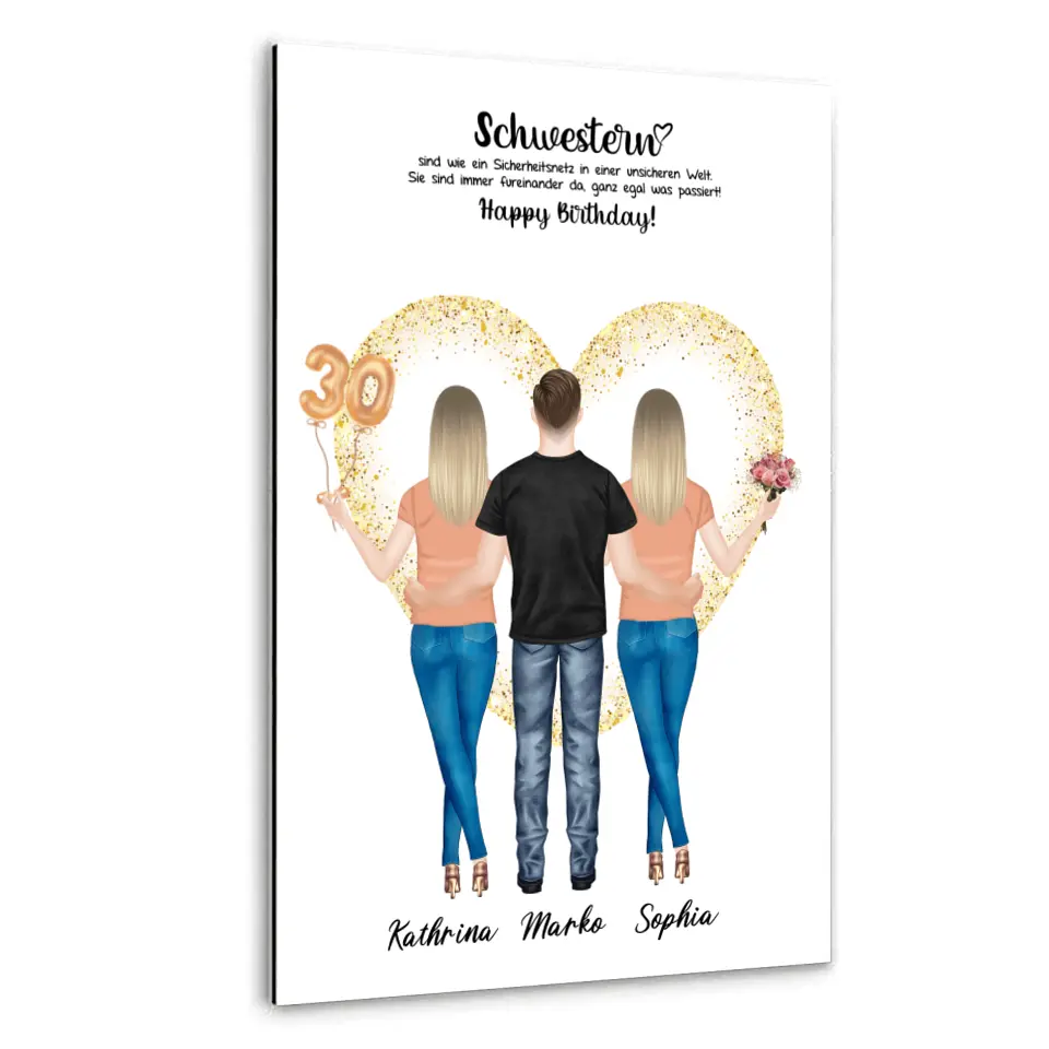 3 Freundinnen - Personalisiertes Geburtstagsgeschenk - Leinwand