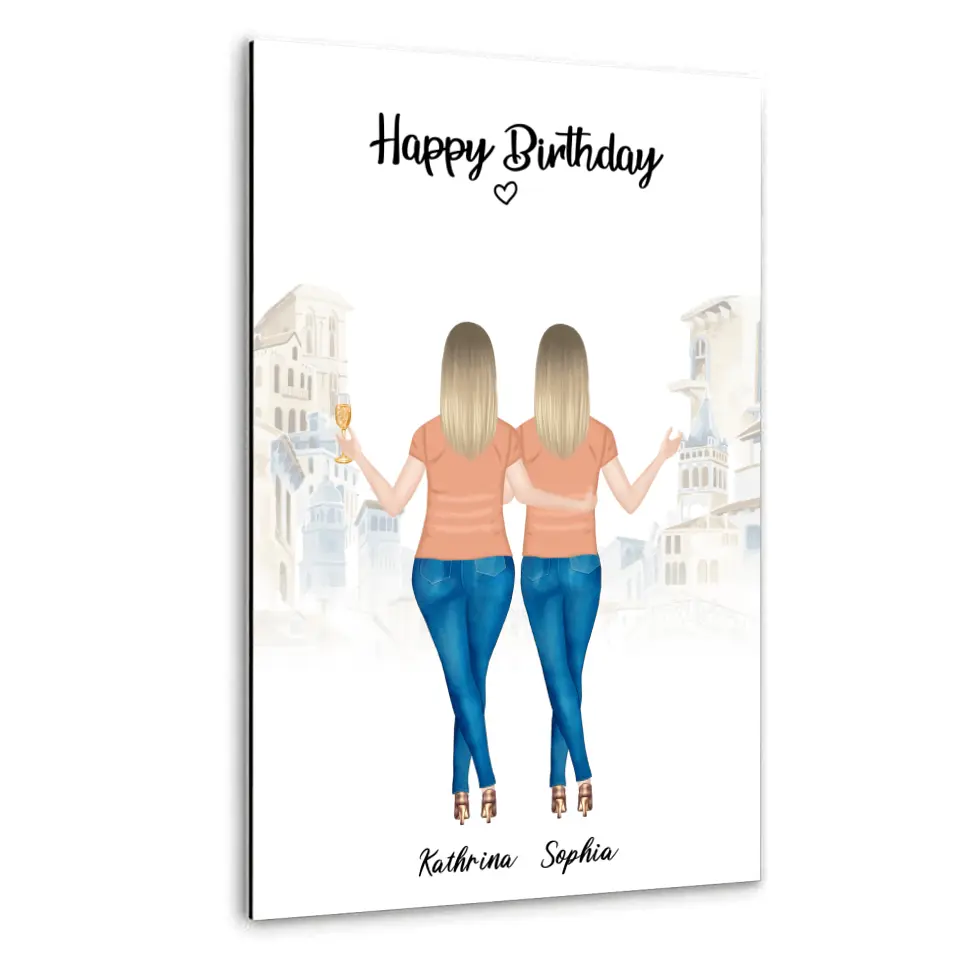 2 Freundinnen - Personalisiertes Geburtstagsgeschenk - Leinwand