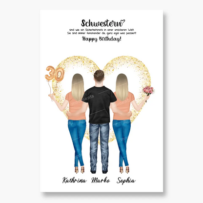 3 Freundinnen - Personalisiertes Geburtstagsgeschenk - Leinwand