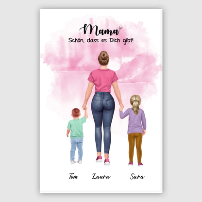 Mutter mit zwei Kindern - personalisiertes Geschenk - Leinwand
